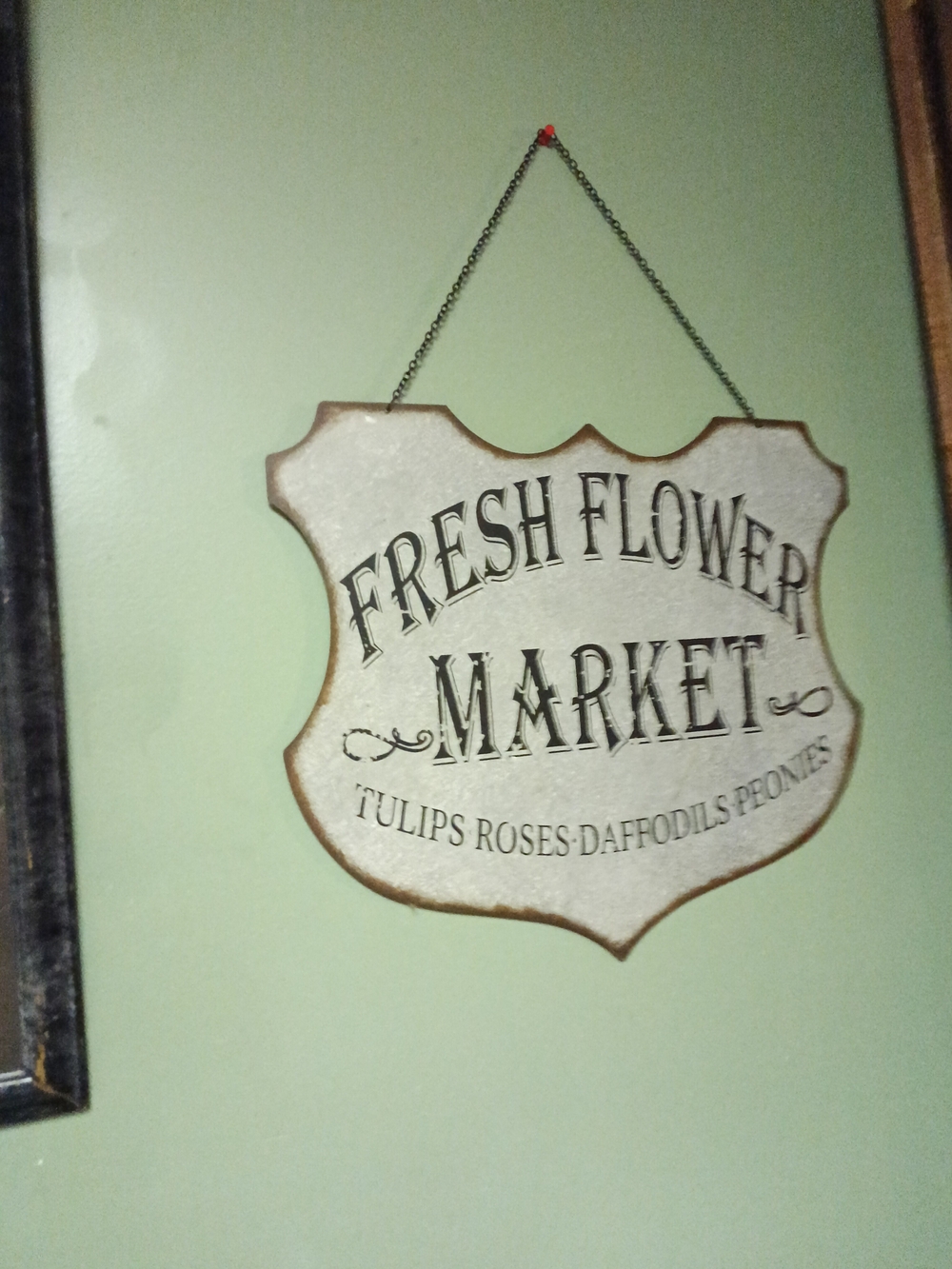 Fresh Flower Market Hanging Sign - White and Brown